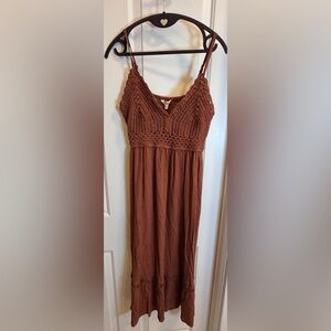 Hint of Blush Boho Crochet Maxi Dress XL Rust NWT